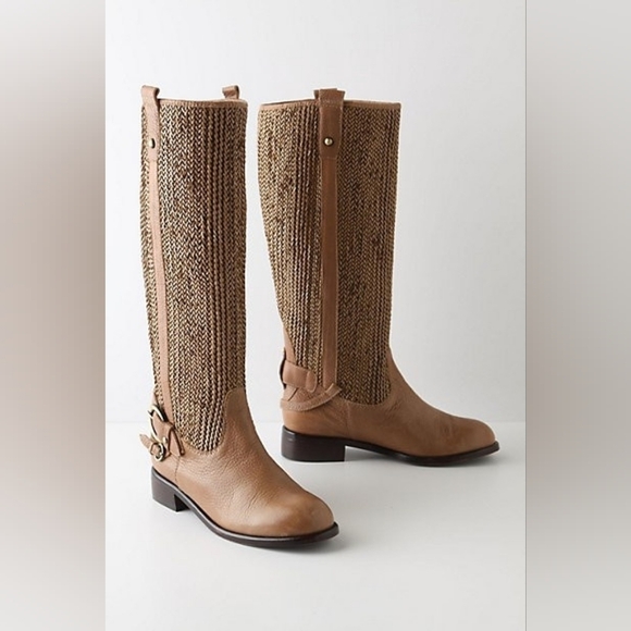 Anthropologie Schuler and Sons Tall Tan Round Toe leather boots women size US 7B - Picture 8 of 8